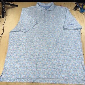 Johnnie-O Mens XXL Prep-Performance Polo Blue Tropical Cocktail AOP Golf Shirt